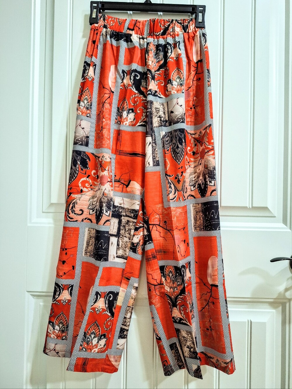 NWOT Bold Red Patchwork Print Wide-Leg Pants